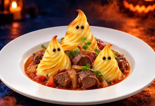 Fantasmas de papa horneados con carne estofada - receta de Halloween con papa