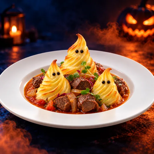 Fantasmas de papa horneados con carne estofada - receta de Halloween con papa