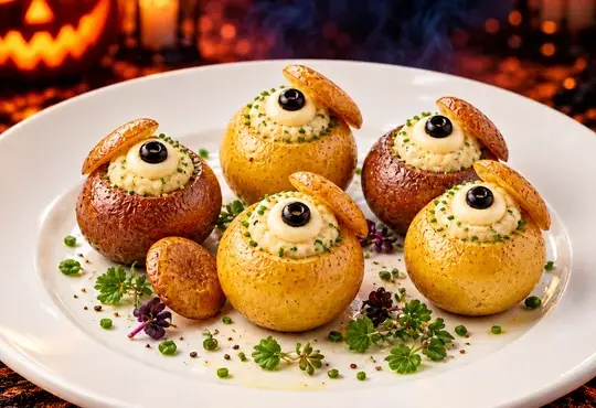 Ojos de bruja de papa rellena - receta de Halloween con papa
