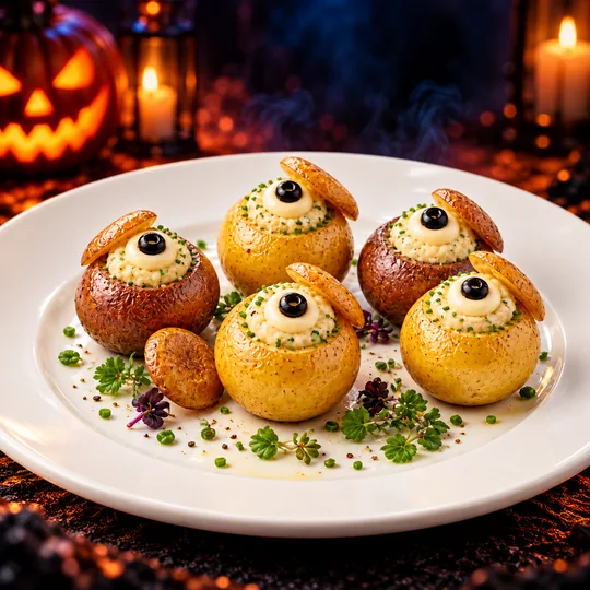 Ojos de bruja de papa rellena - receta de Halloween con papa